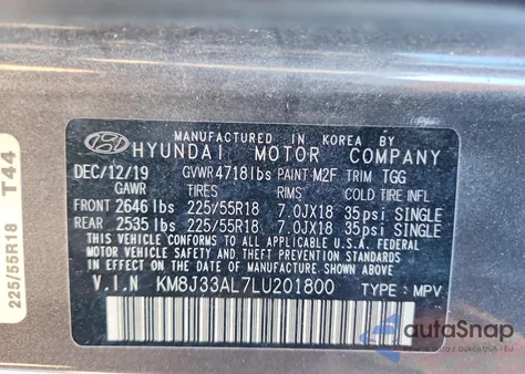 2020 Hyundai Tucson Limited z USA, uszkodzony, nr VIN KM8J33AL7LU201800